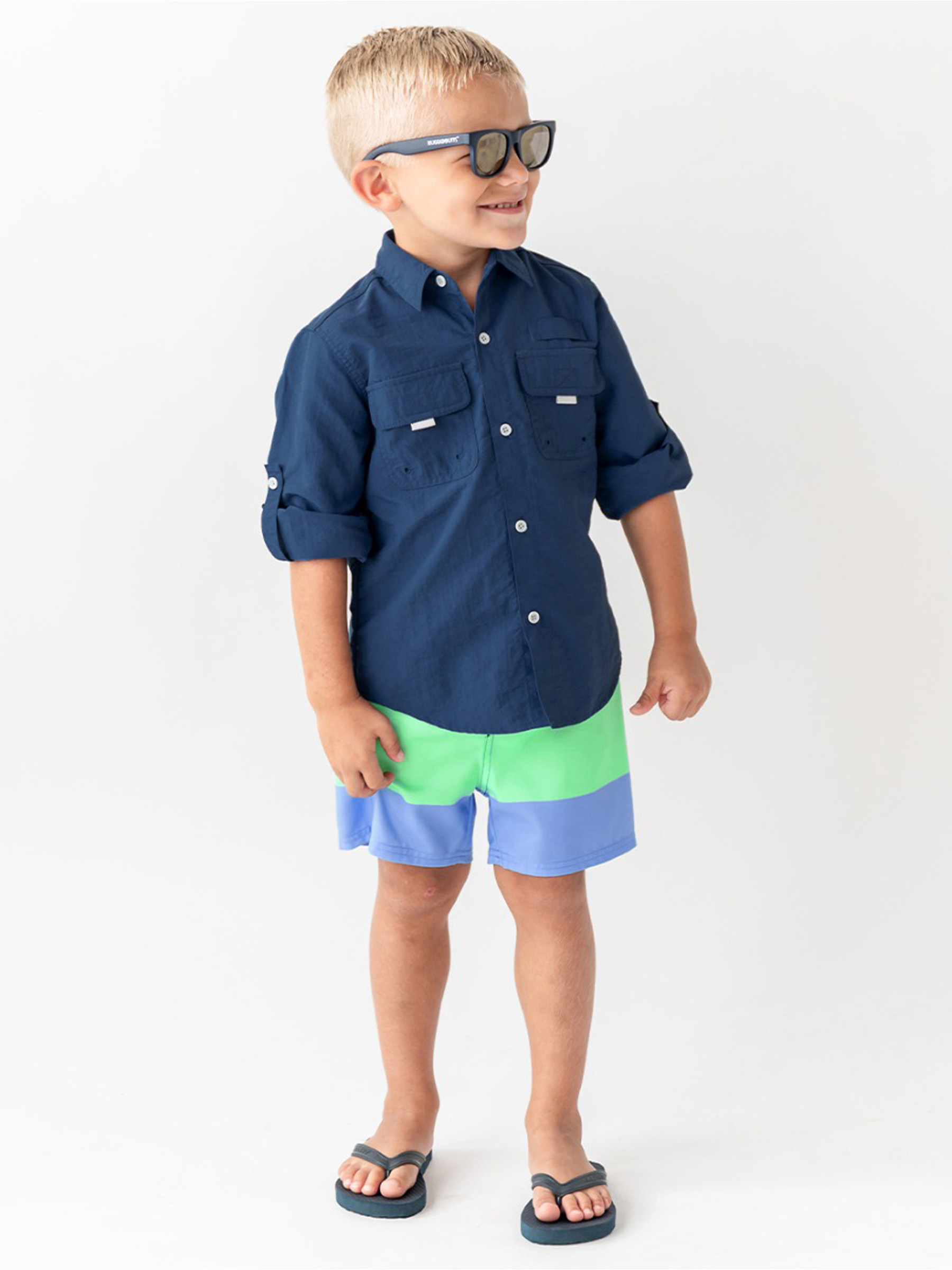 Mint & Blue Color Block Swim Trunks