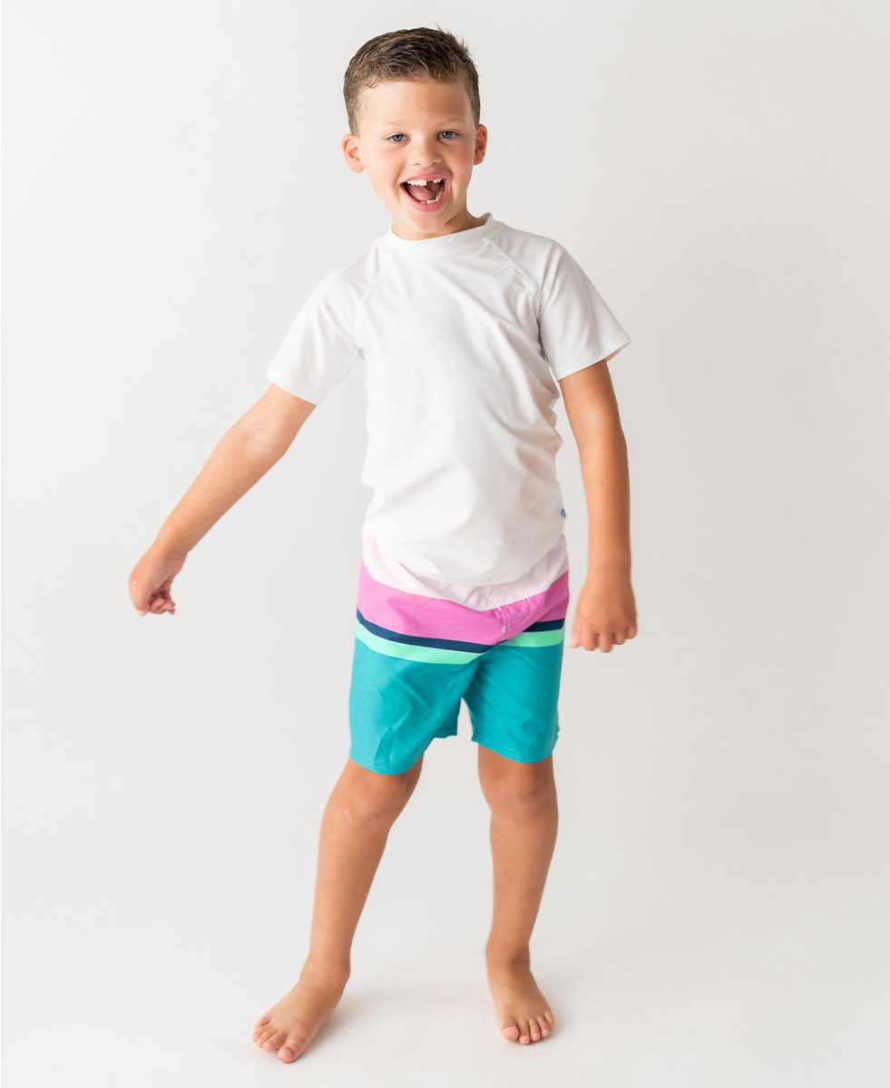 Aqua Color Block Swim Trunks