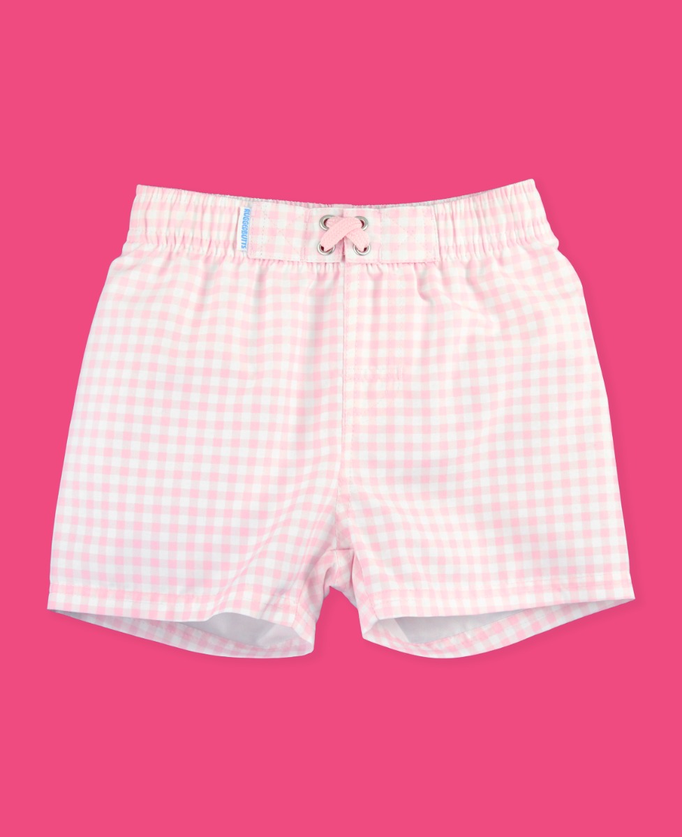 Pink Gingham Swim Trunks