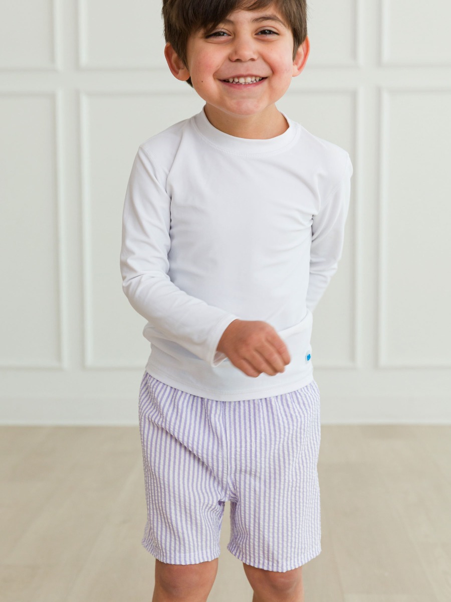 Lavender Seersucker Swim Trunks