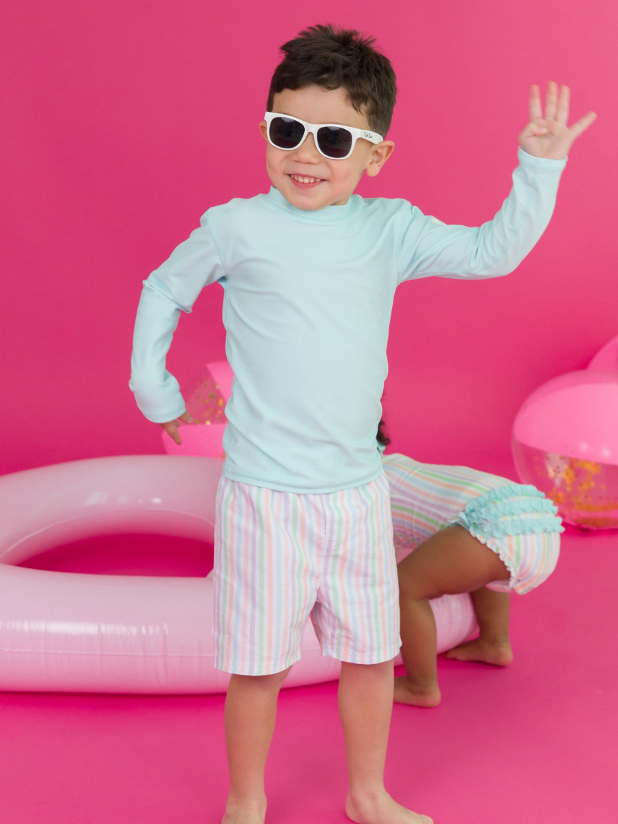 Pale Rainbow Stripe Swim Trunks