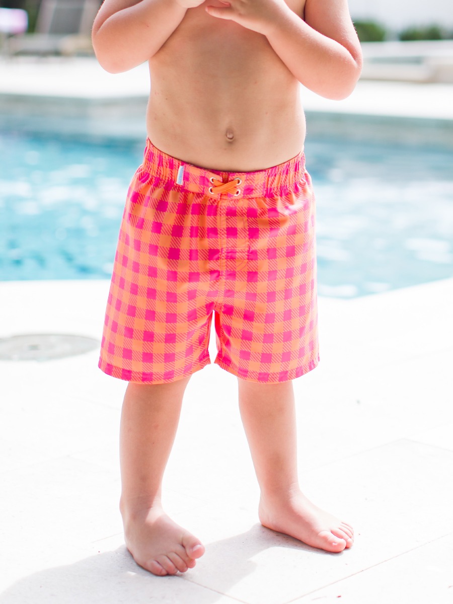 Sunset Sorbet Gingham Swim Trunks