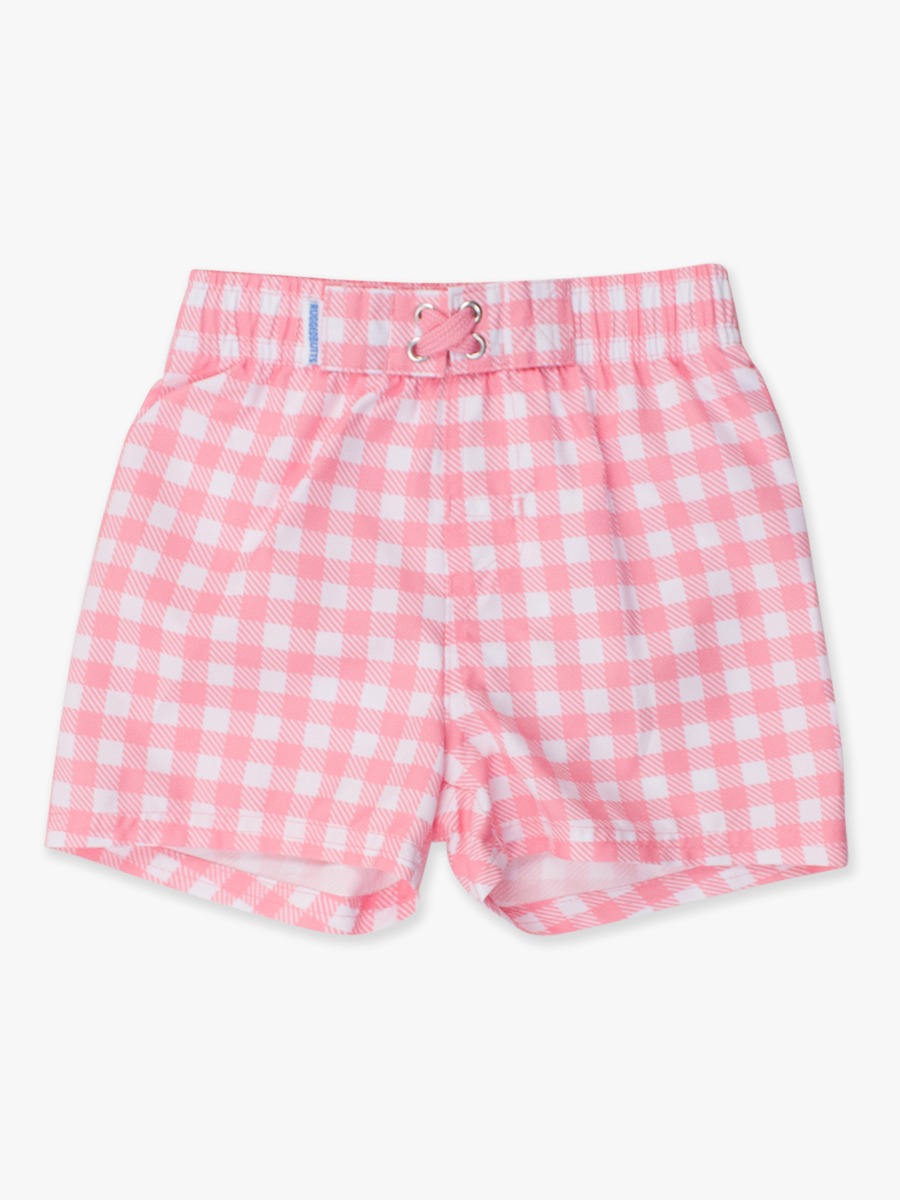 Bubblegum Pink Gingham Swim Trunks