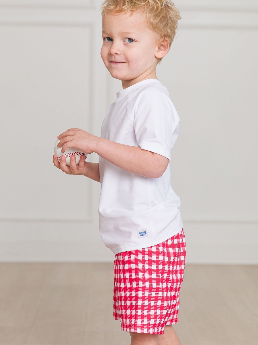 Vintage Red Gingham Swim Trunks