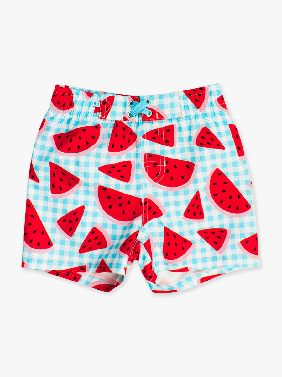 Watermelon Gingham Swim Trunks