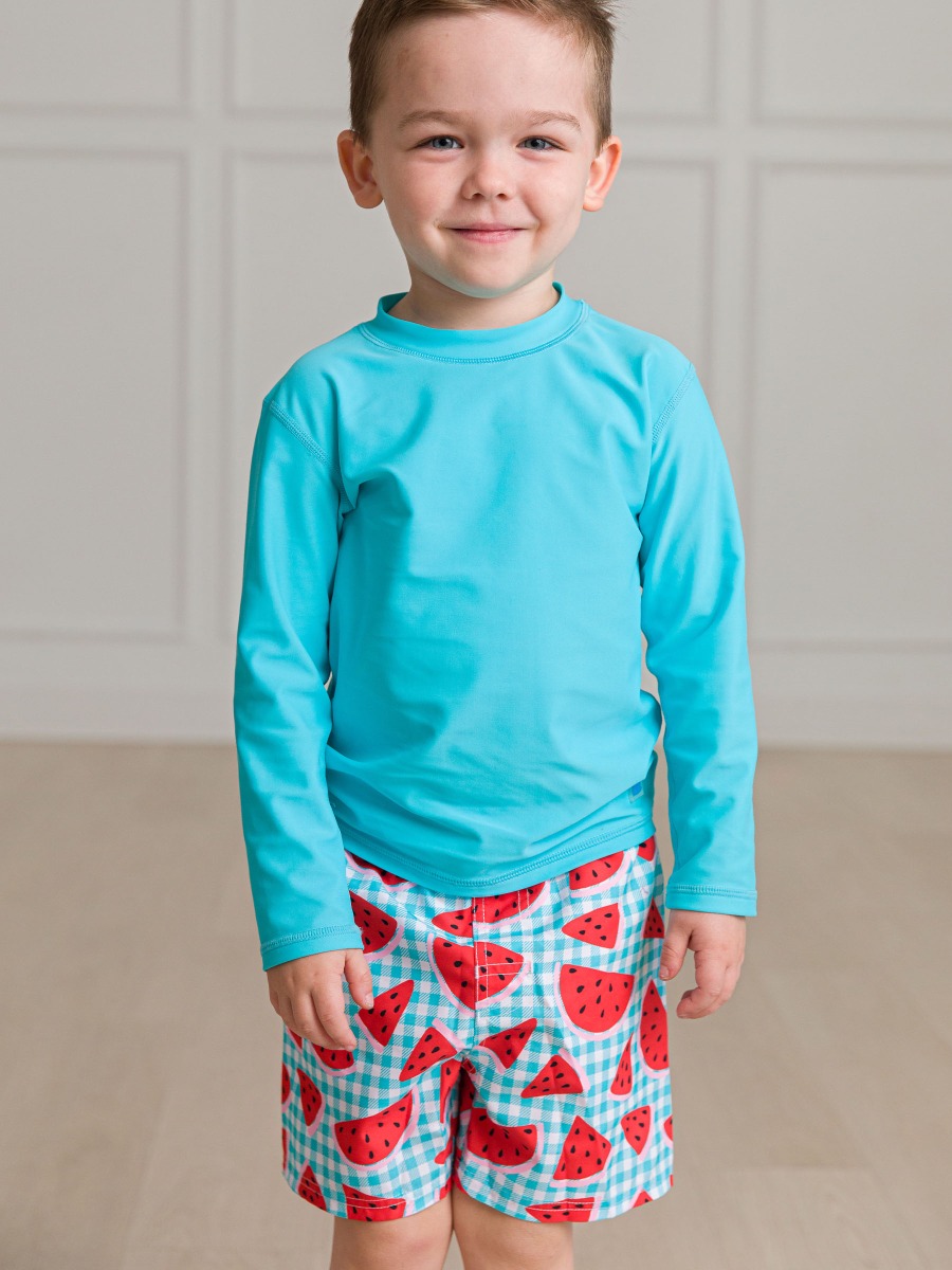 Watermelon Gingham Swim Trunks