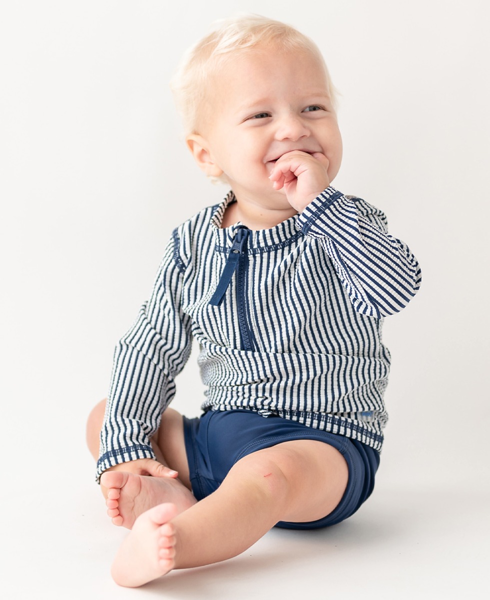 Navy Shortie Swim Trunks