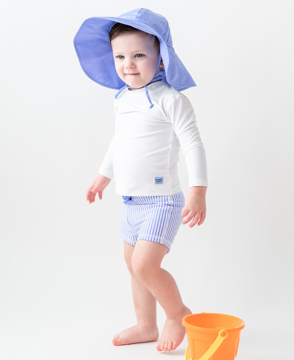 Periwinkle Blue Seersucker Shortie Swim Trunks