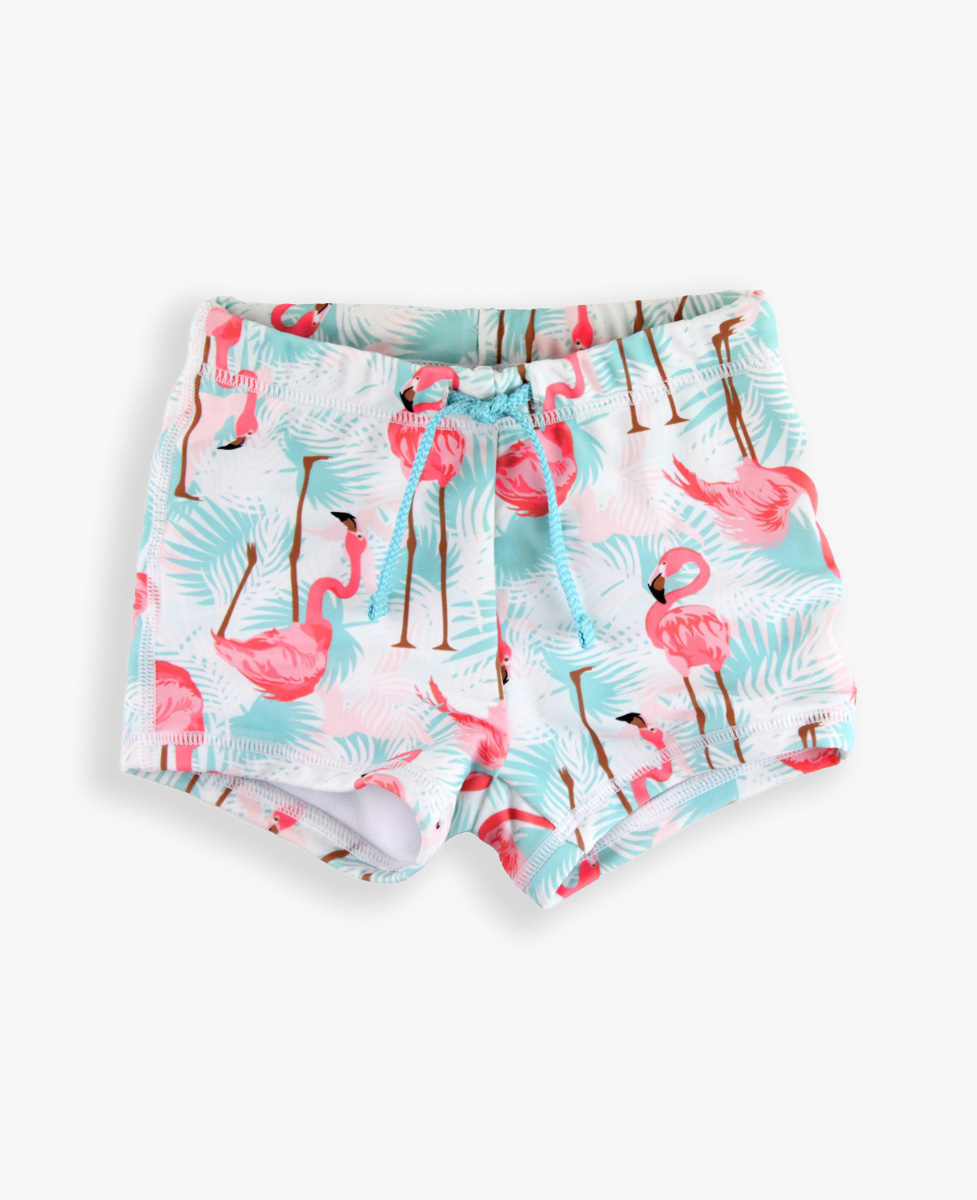 Vibrant Flamingo Shortie Swim Trunks
