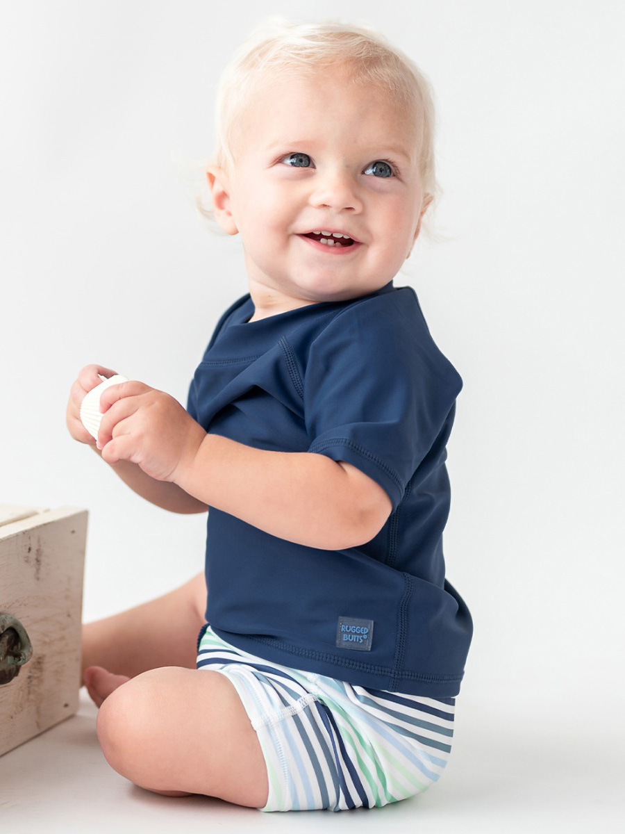 Coastal Stripes Shortie Swim Trunks