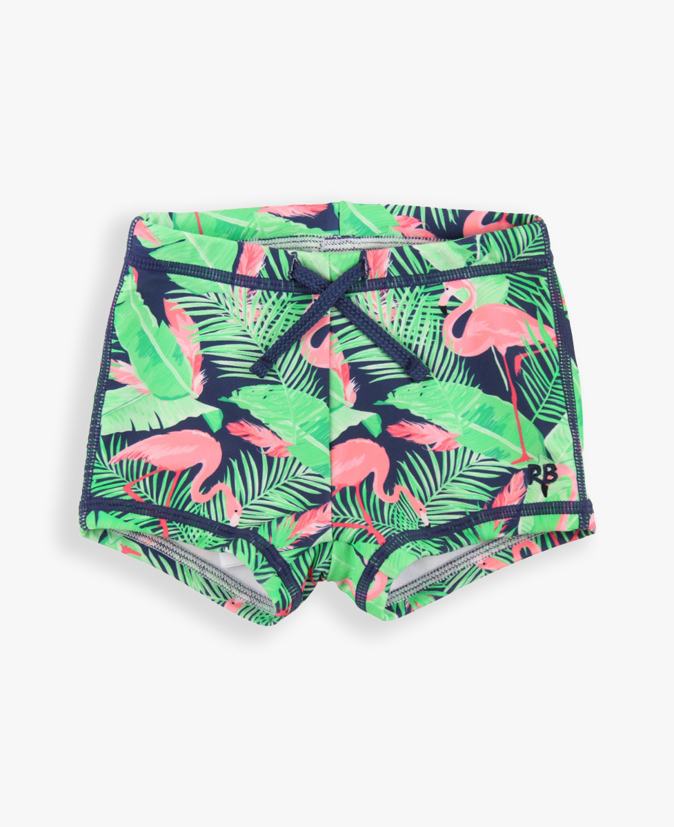 Flamingo Frenzy Shortie Swim Trunks