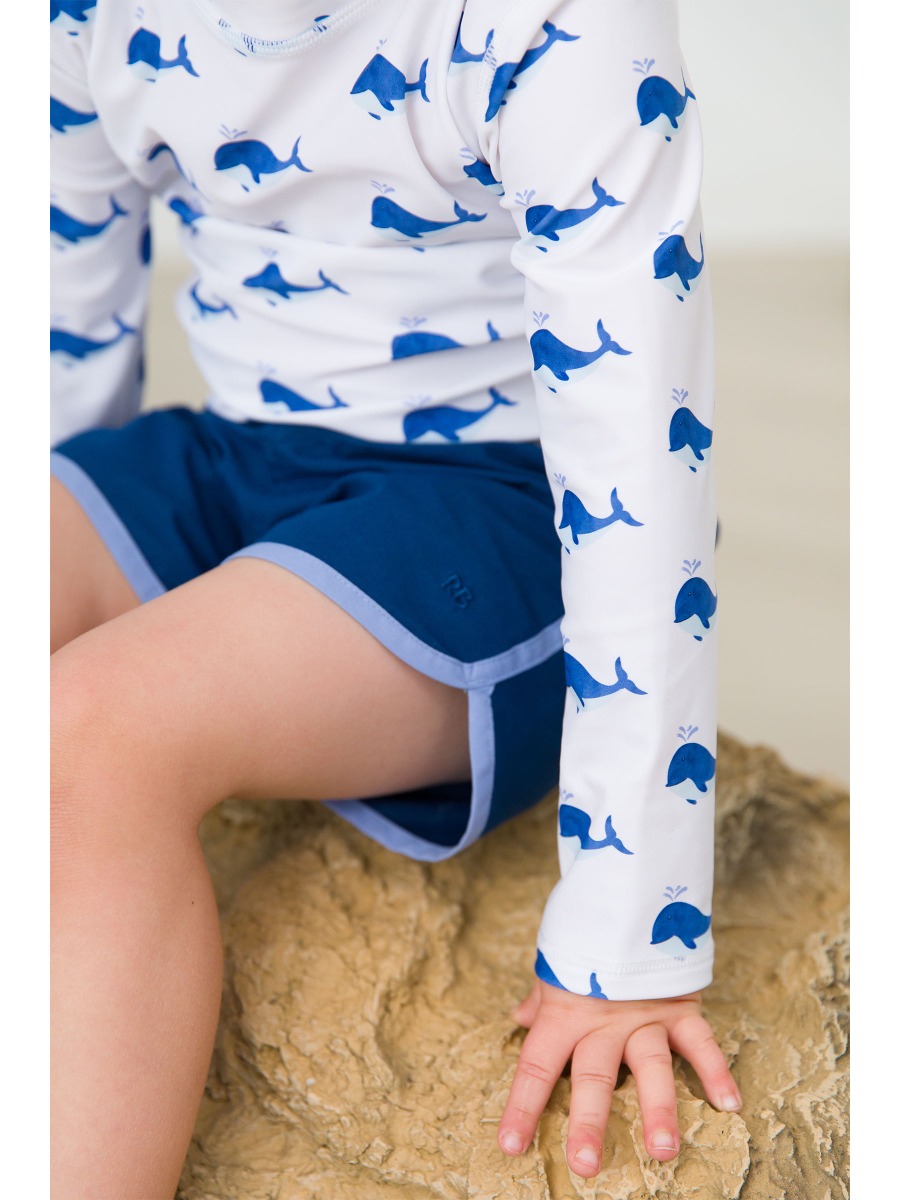 Navy Dolphin Hem Swim Trunks