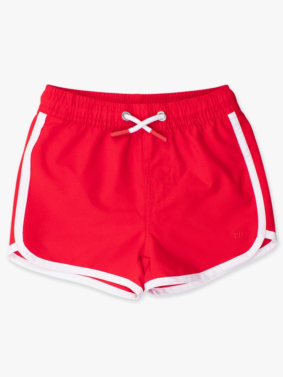 Vintage Red Dolphin Hem Swim Trunks
