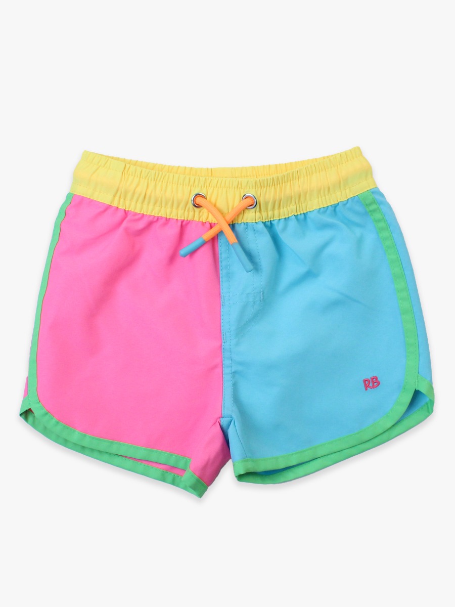 Neon Color Block Dolphin Hem Swim Trunks - 3-6m