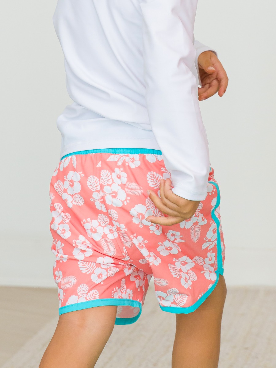 Hibiscus Dreams Dolphin Hem Swim Trunks