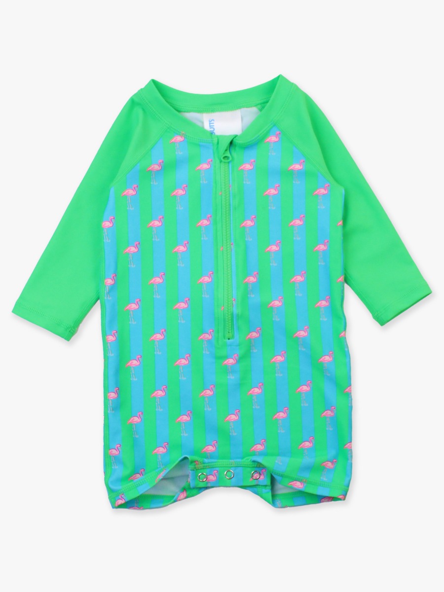Neon Flamingo Stripe Long Sleeve One Piece Rash Guard