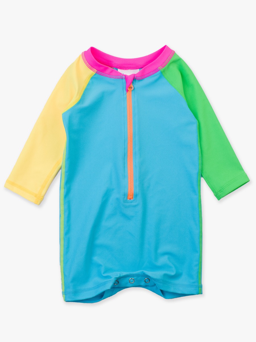 Neon Color Block Long Sleeve One Piece Rash Guard