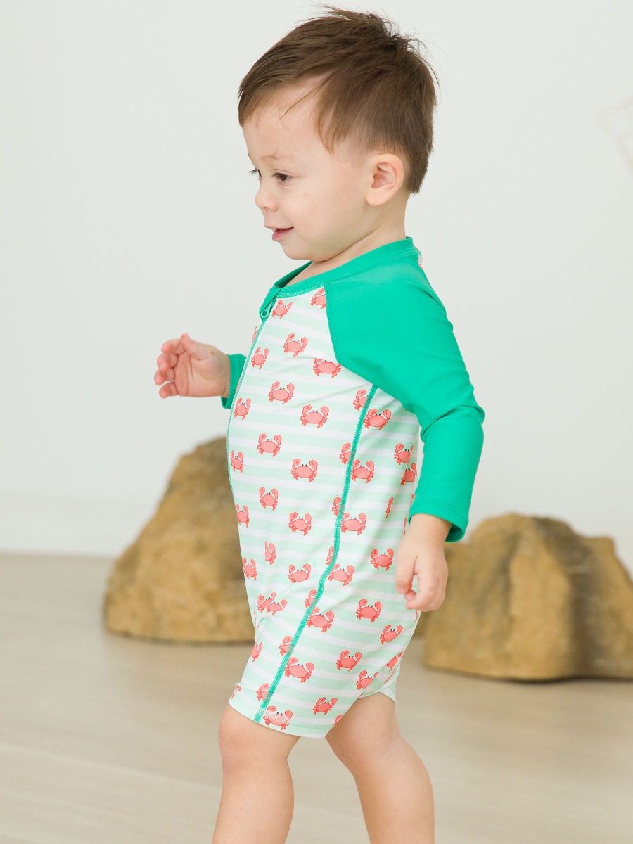 Crabby Cove Long Sleeve One Piece Rash Guard - 3-6m