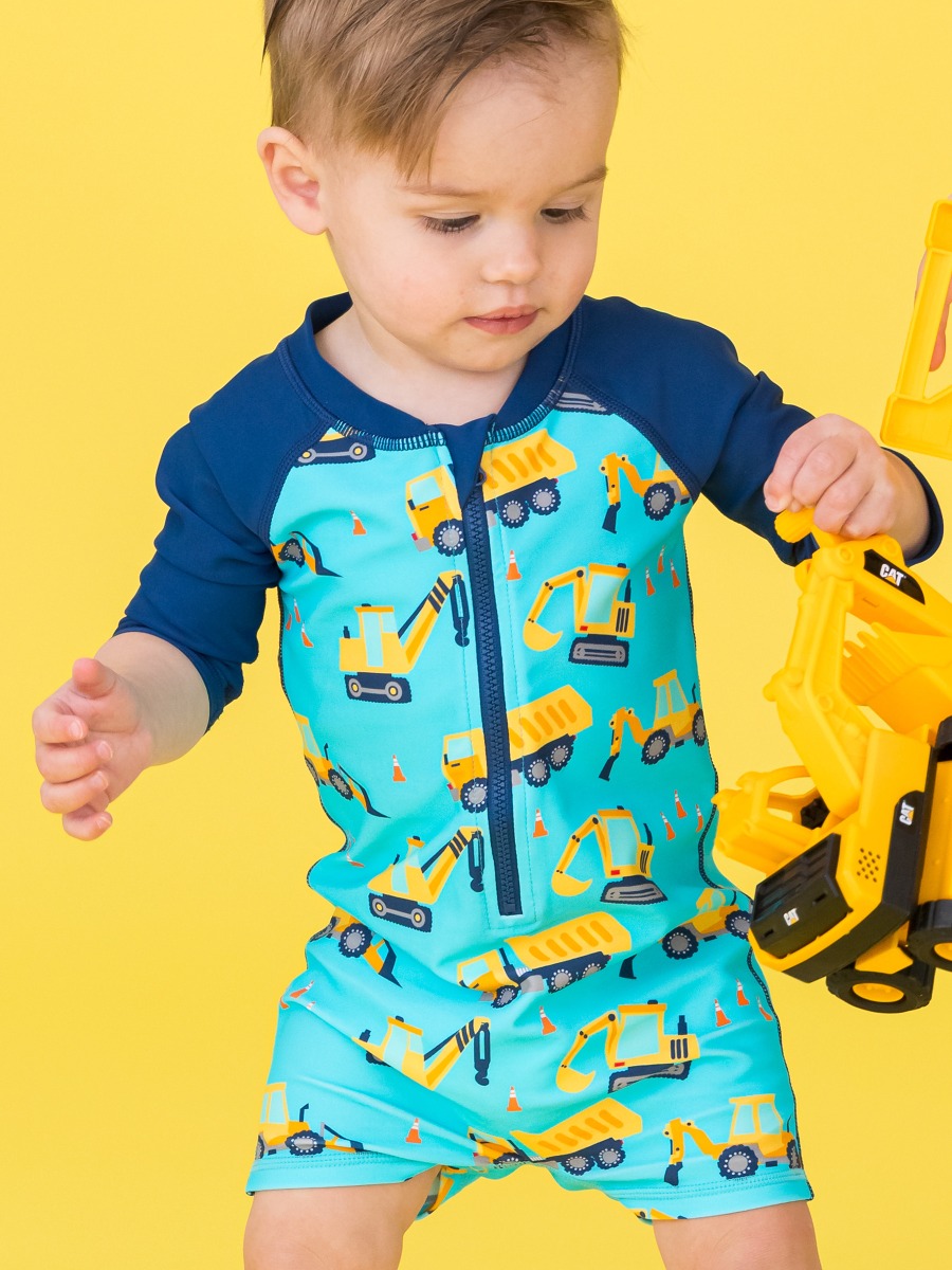 Under Construction Boys Long Sleeve One Piece Rash Guard
