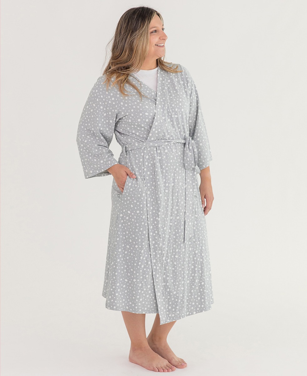 Gray Fawn Dot Womens Knit Robe