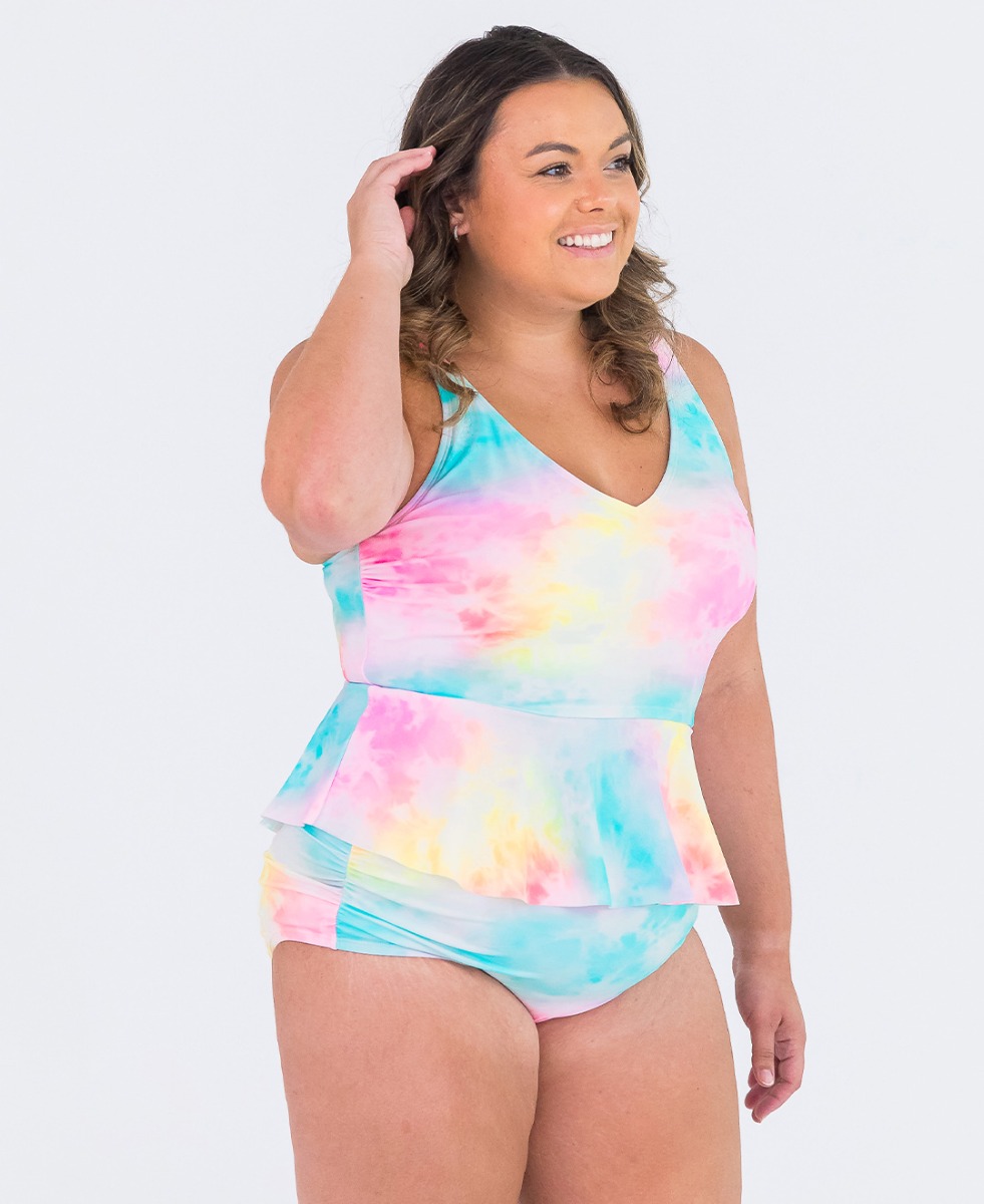 Rainbow Watercolor Women's Peplum Tankini