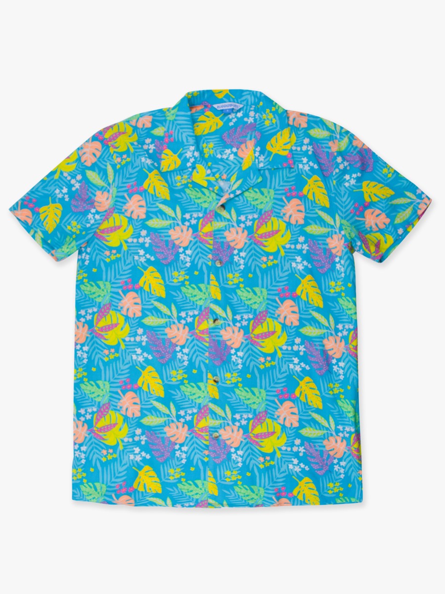 Neon Tiki Vibes Men's Short Sleeve Camp Shirt