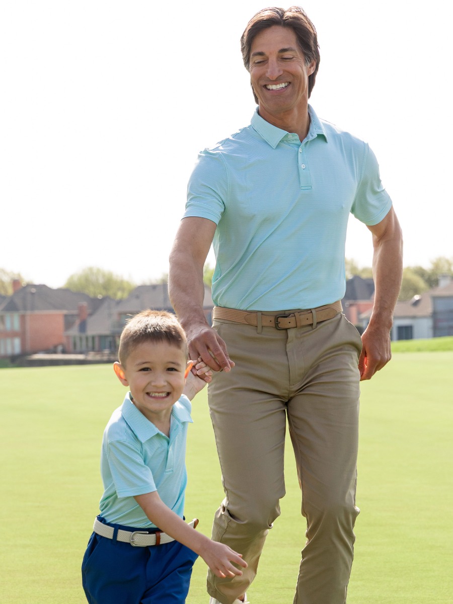 Marine Green Micro Stripe Men's Knit Short Sleeve Performance Polo Shirt