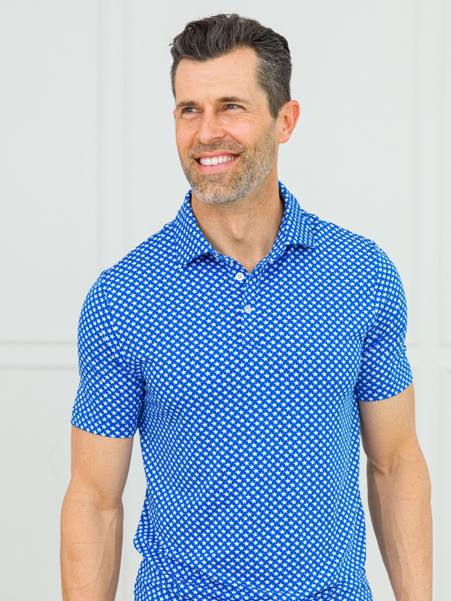 Tiny Blue Stars Men's Knit Short Sleeve Performance Polo Shirt