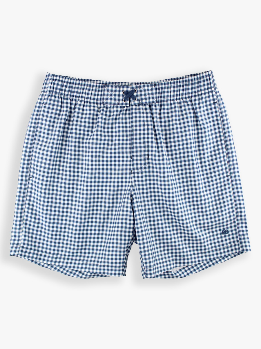 Navy Gingham Men's Swim Trunks