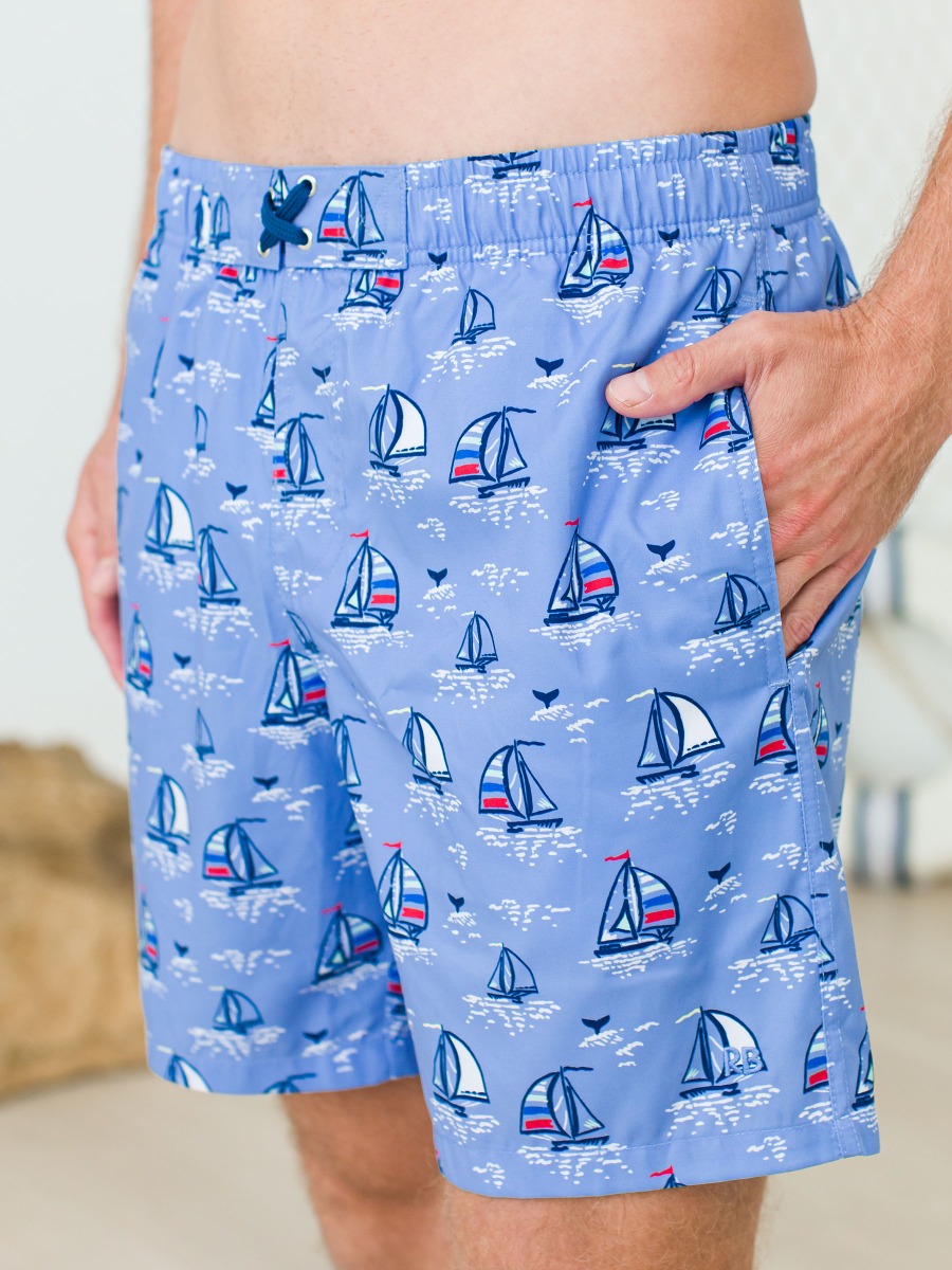 Blue Seas the Day Men's Swim Trunks