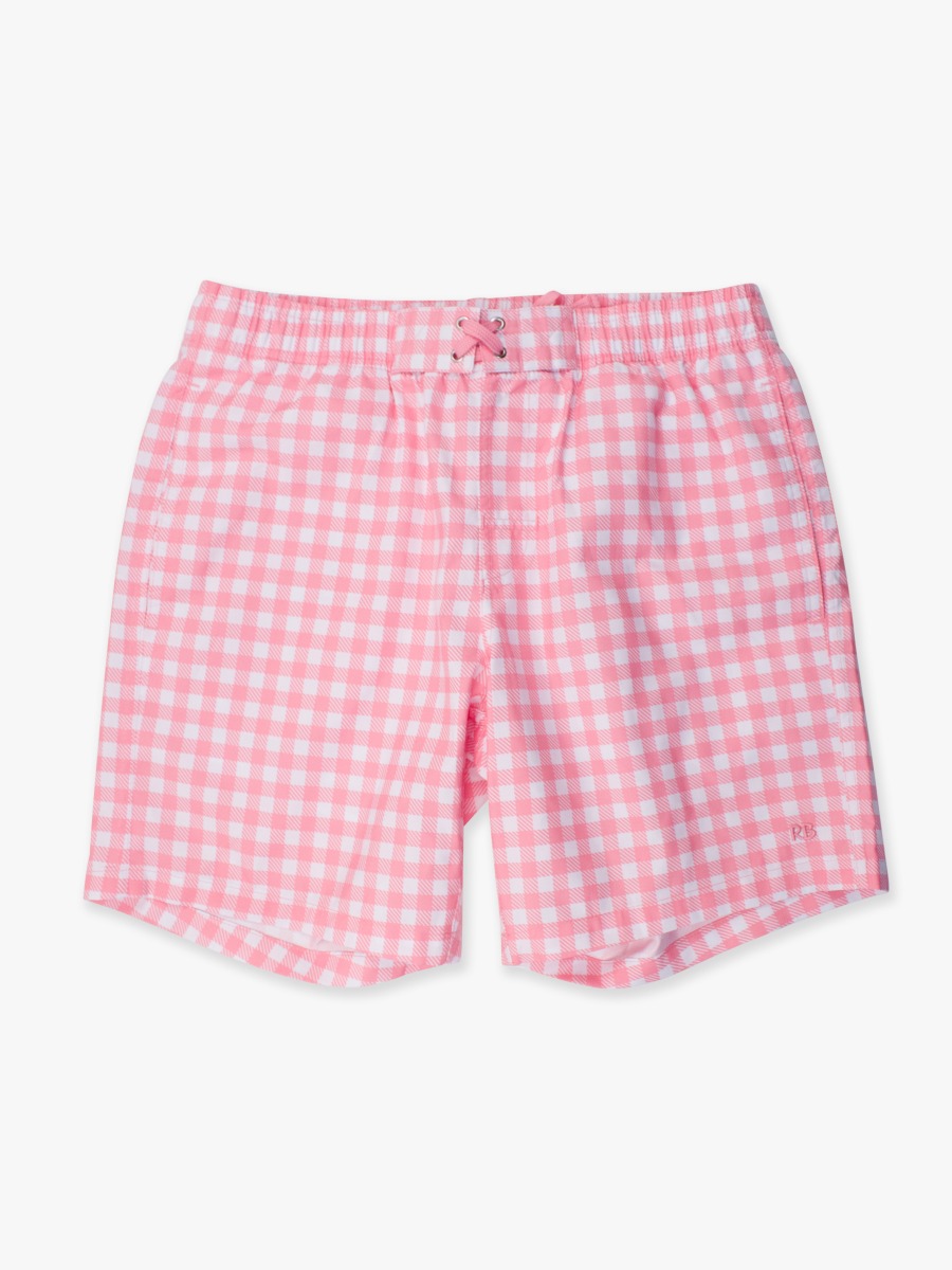 Bubblegum Pink Gingham Men's Swim Trunks