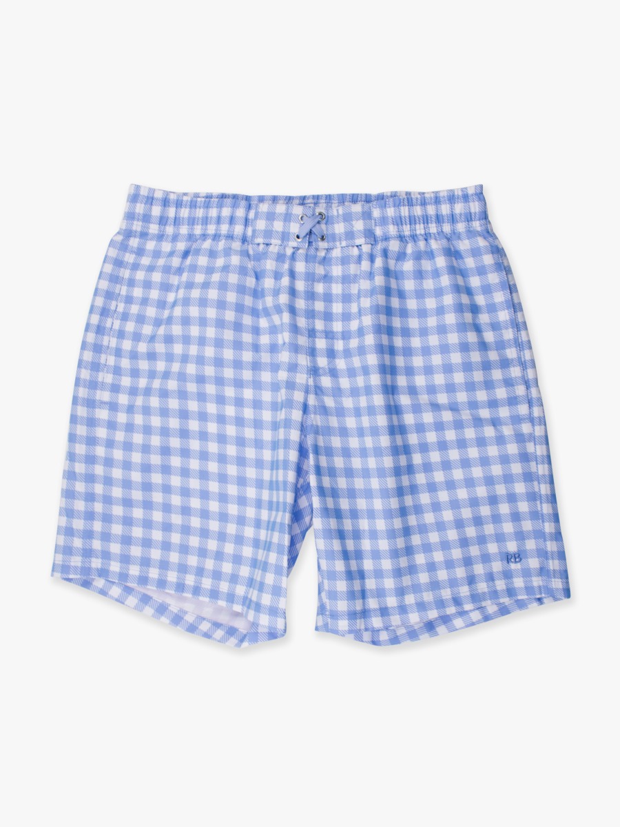 Periwinkle Blue Gingham Men's Swim Trunks