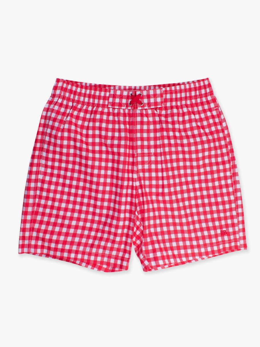 Vintage Red Gingham Men's Swim Trunks