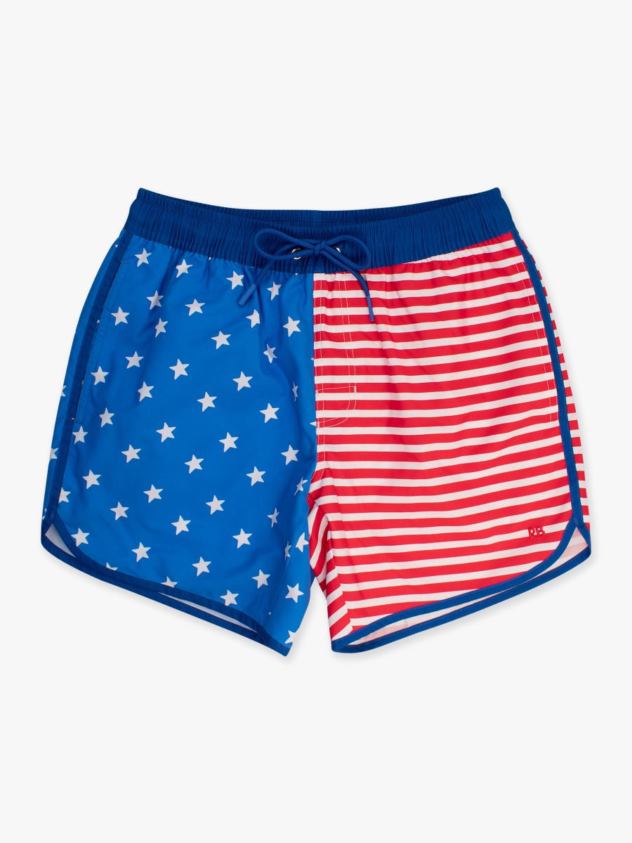 Stars & Stripes Men's Dolphin Hem Swim Trunks