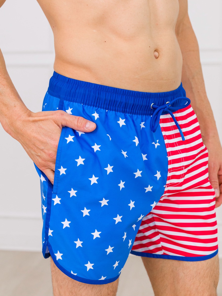 Stars & Stripes Men's Dolphin Hem Swim Trunks