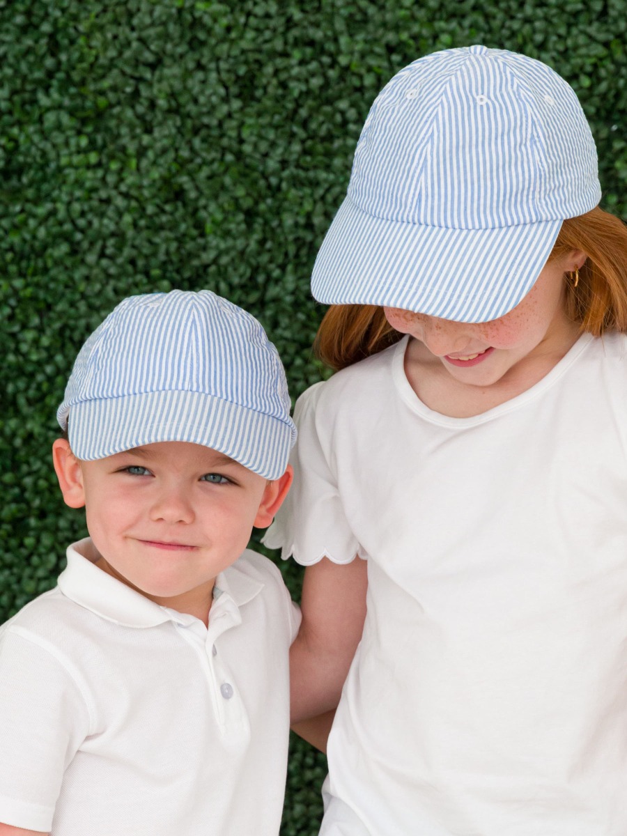 Classic Blue Seersucker Kids Baseball Hat