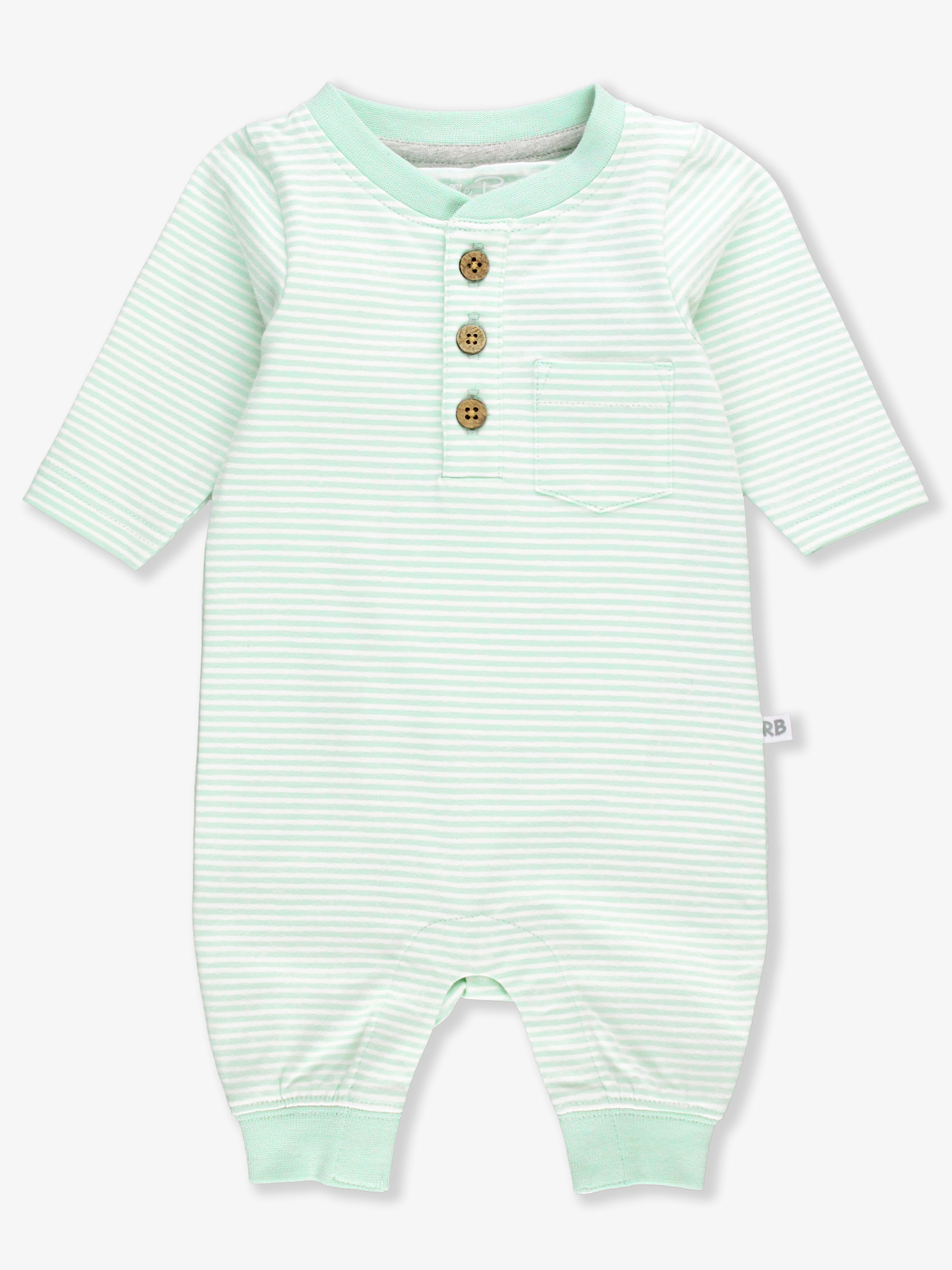 Tiny Mint Stripe Knit Henley Pocket Romper