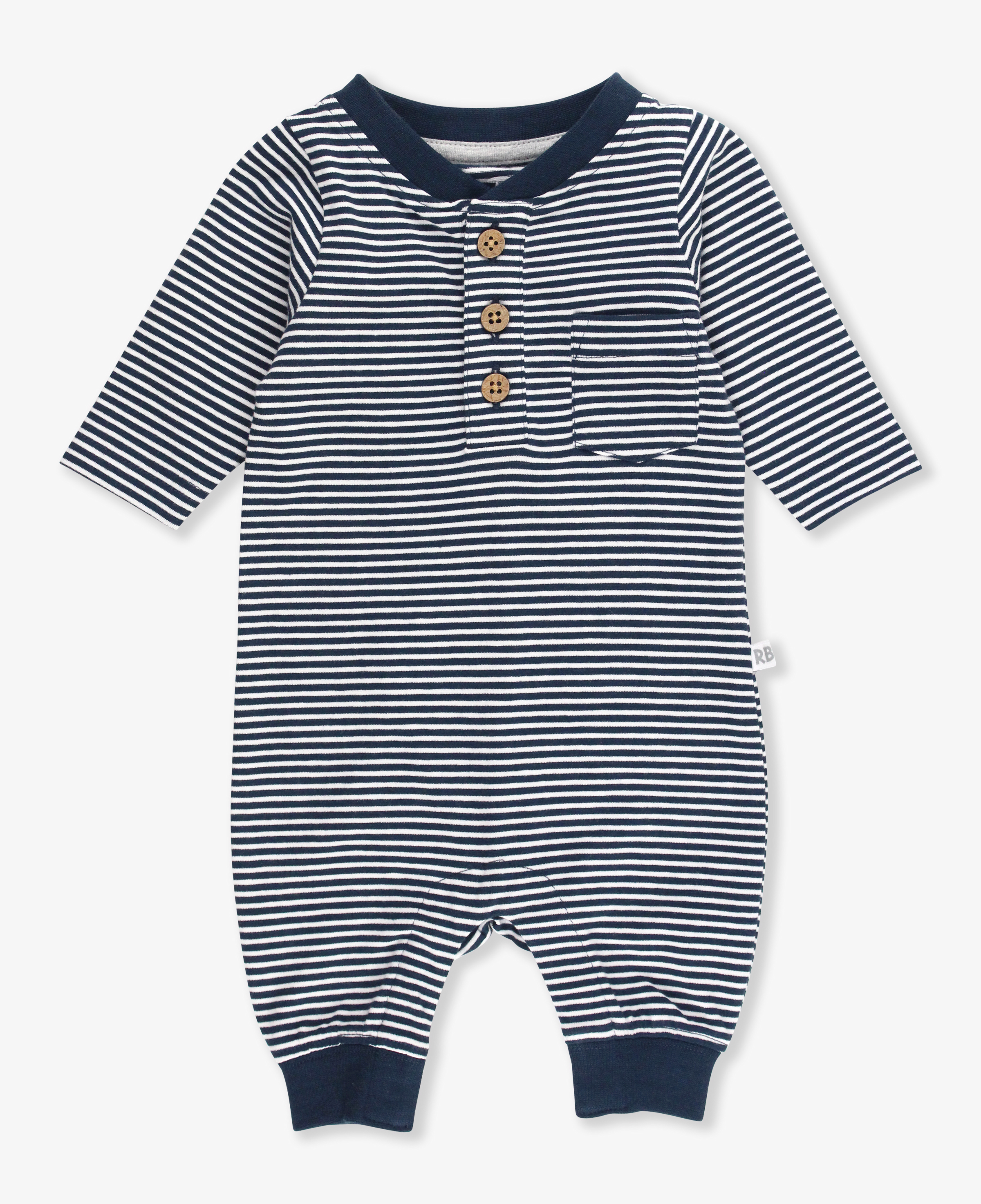 Tiny Navy Stripe Knit Henley Pocket Romper