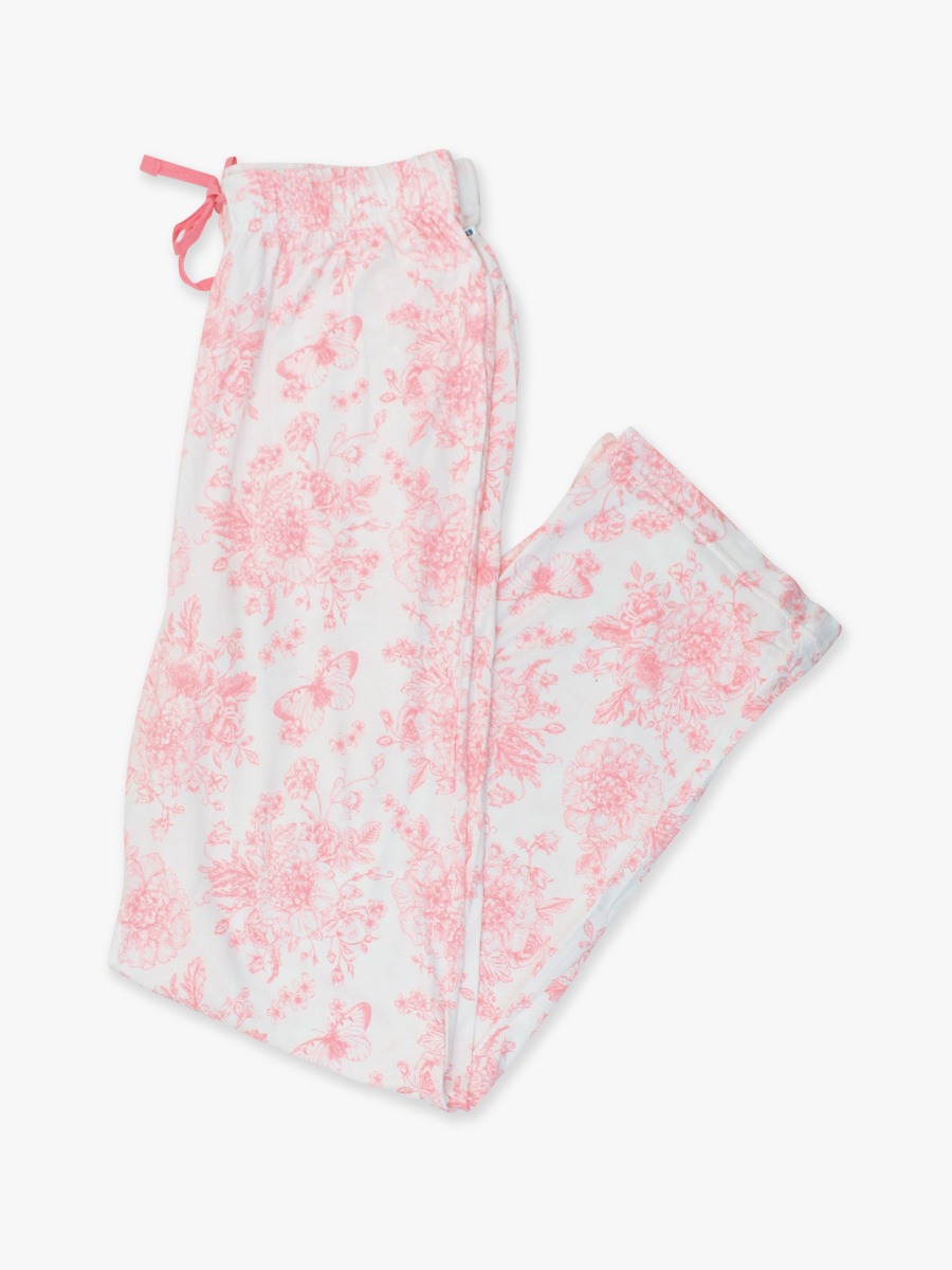 Bubblegum Pink Butterfly Toile Adult Pajama Pants, Bamboo Viscose