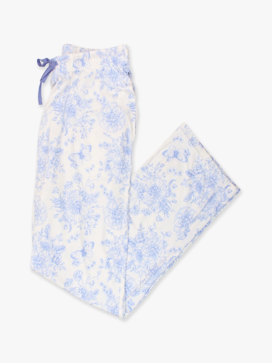 Periwinkle Blue Butterfly Garden Toile Adult Pajama Pants, Bamboo Viscose