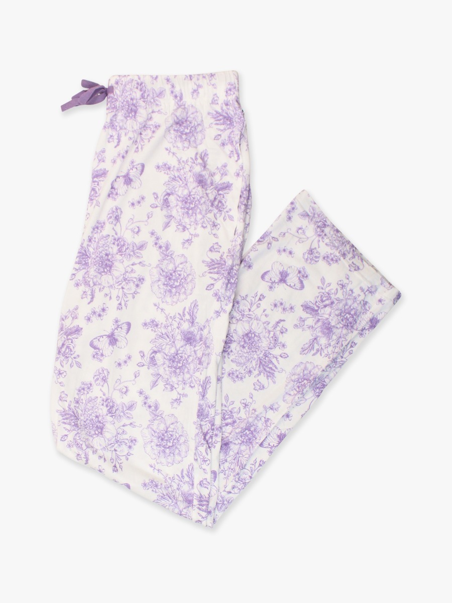 Wisteria Purple Butterfly Garden Toile Adult Pajama Pants, Bamboo Viscose