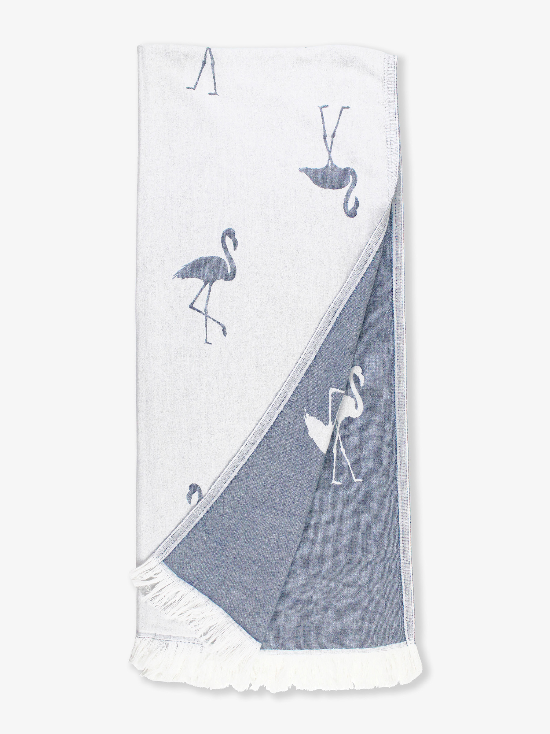 Navy Flamingo Beach Towel