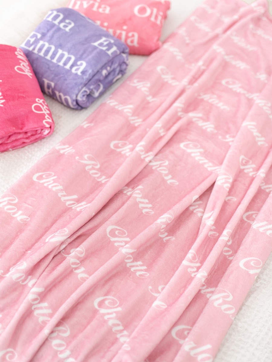 Kid Personalized Name Plush Minky Blanket-Pink