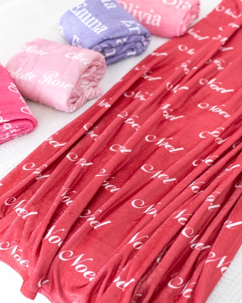 Red Throw Personalized Name Plush Minky Blanket 