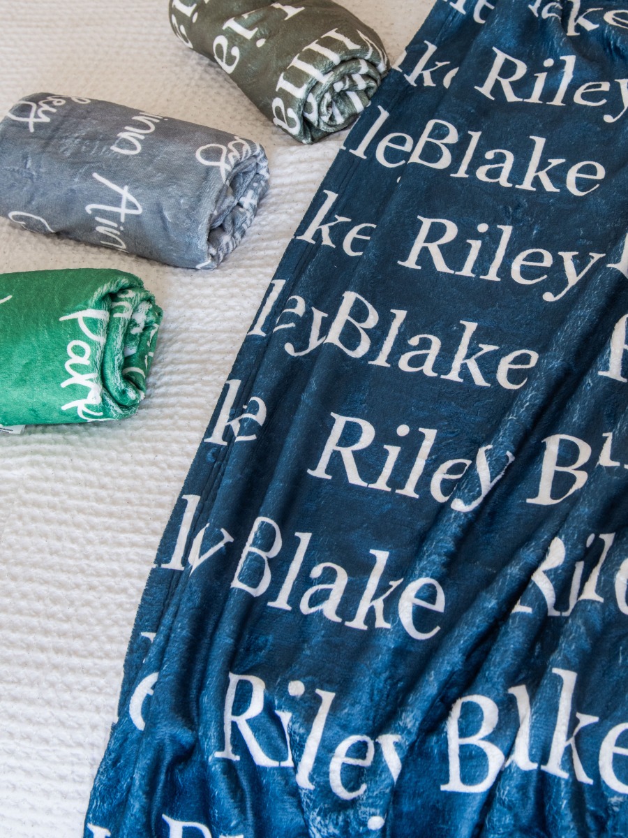 Kid Personalized Name Plush Minky Blanket-Dark Navy