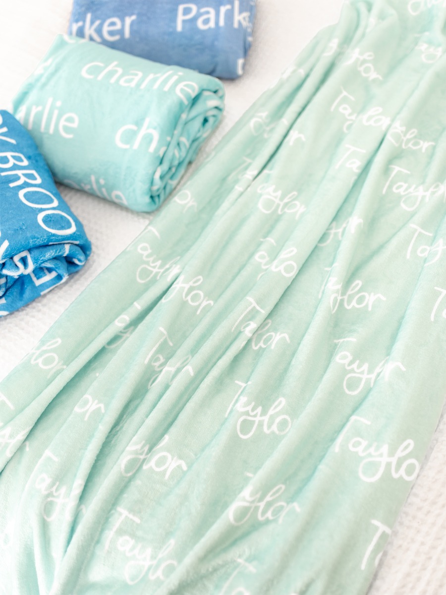 Kid Personalized Name Plush Minky Blanket-Mint