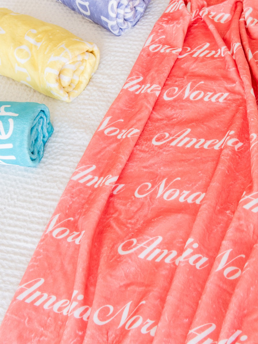 Kid Personalized Name Plush Minky Blanket-Coral