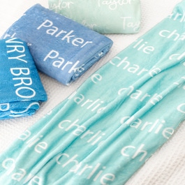 Kid Personalized Name Plush Minky Blanket-Island Blue