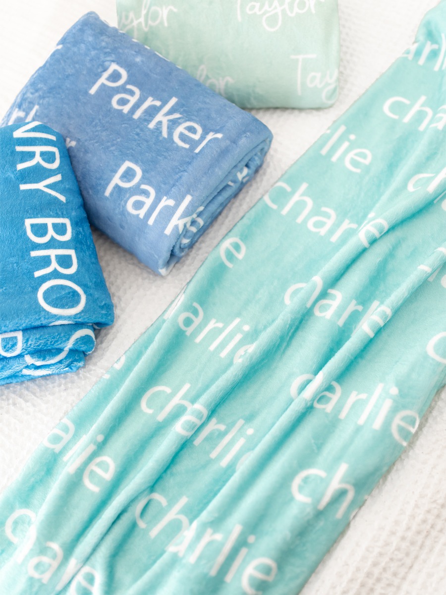 Kid Personalized Name Plush Minky Blanket-Island Blue