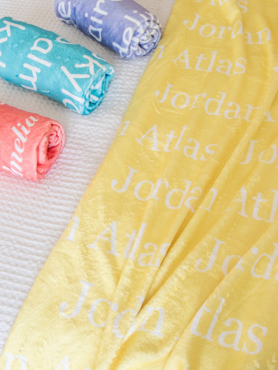 Kid Personalized Name Plush Minky Blanket-Banana